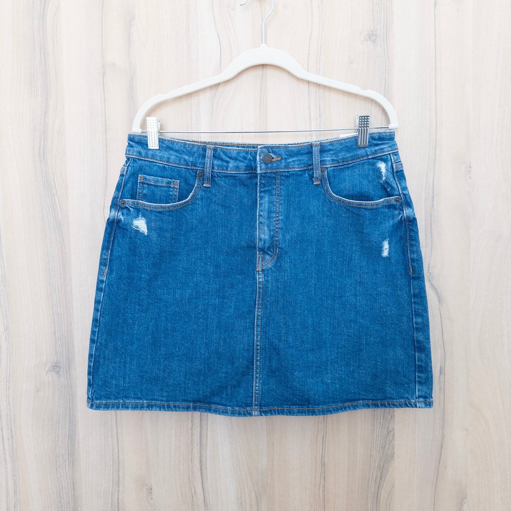 Old Navy Womens Denim Mini Skirt Size 12‎ Blue Distressed Western High Rise